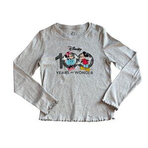 Mickey Minnie Mouse 100 Years of Wonder Disney Gray juniors LARGE Long Sleeve